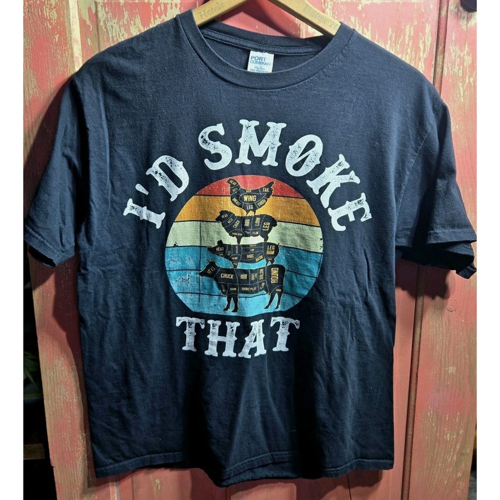 Retro T-shirt BBQ Party Smoker Chef Dad Gift  I'd Smoke That Funny Unisex‎ Large